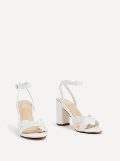 City White Faux Leather Heeled Sandals