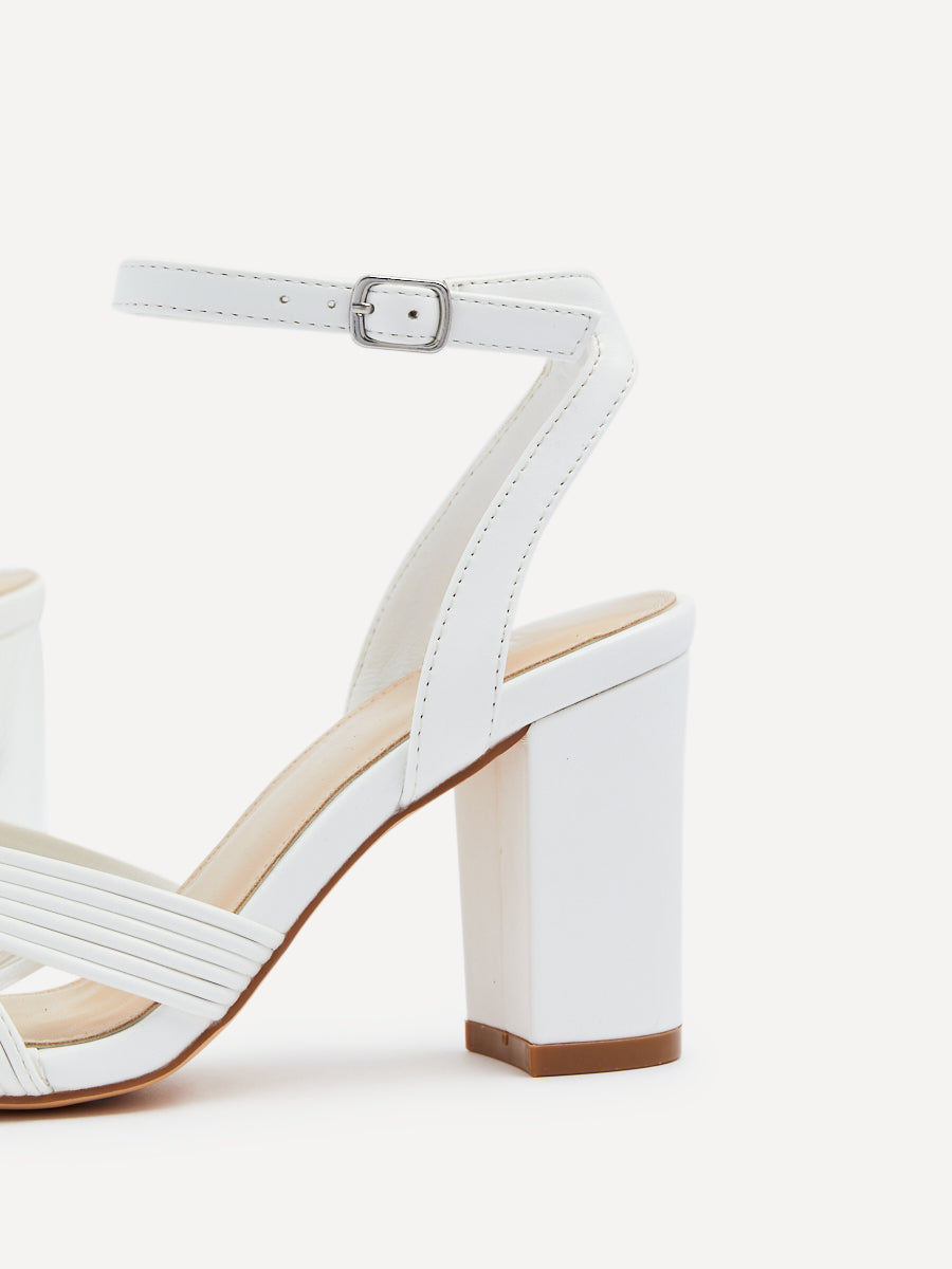 City White Faux Leather Heeled Sandals