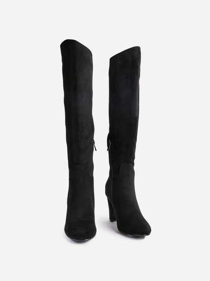 Claim Black Long Block Heeled Boots