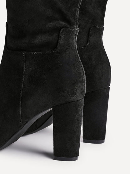 Claim Black Long Block Heeled Boots