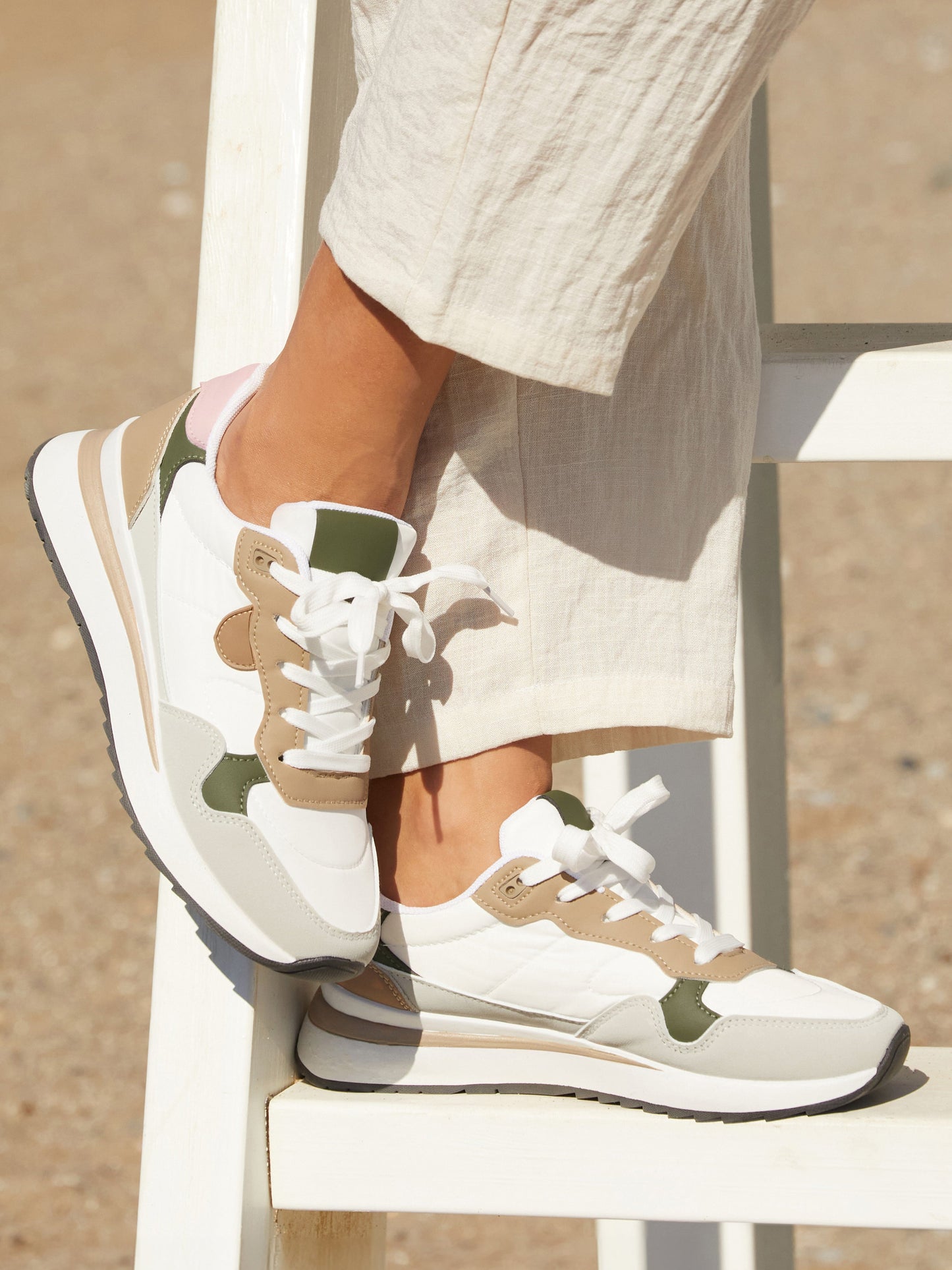 Clapham Beige Wedged Trainers