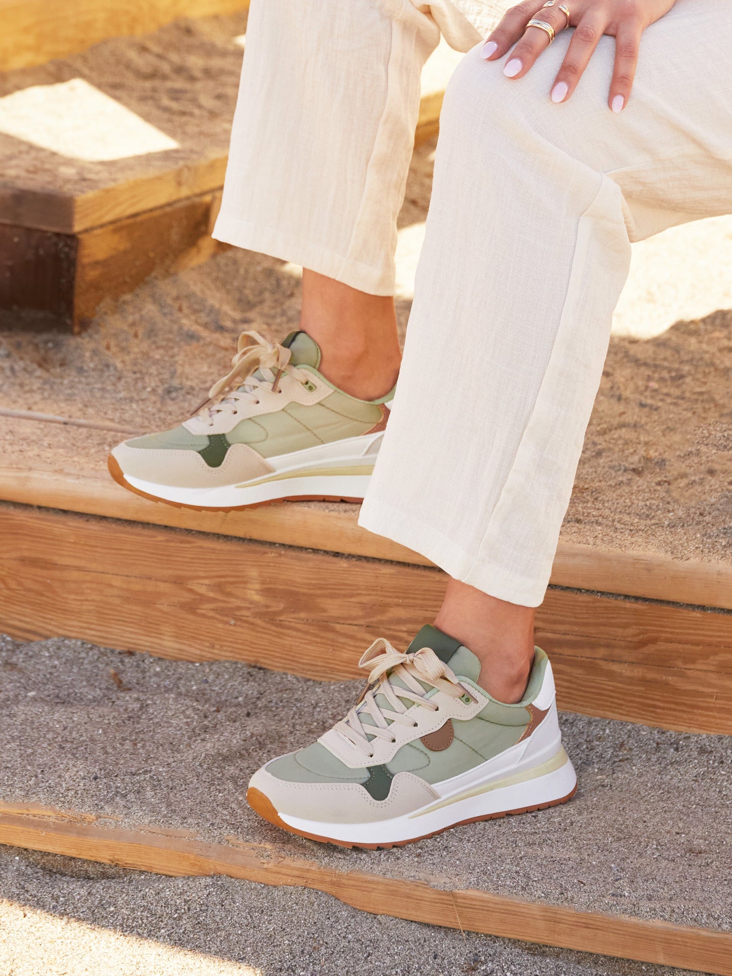 Clapham Khaki Wedged Trainers