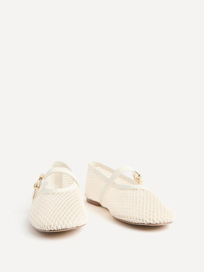 Clara Ivory Mesh Mary Jane Pumps