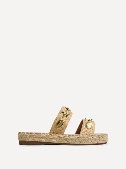 Clarity Beige Raffia Embellished Sliders