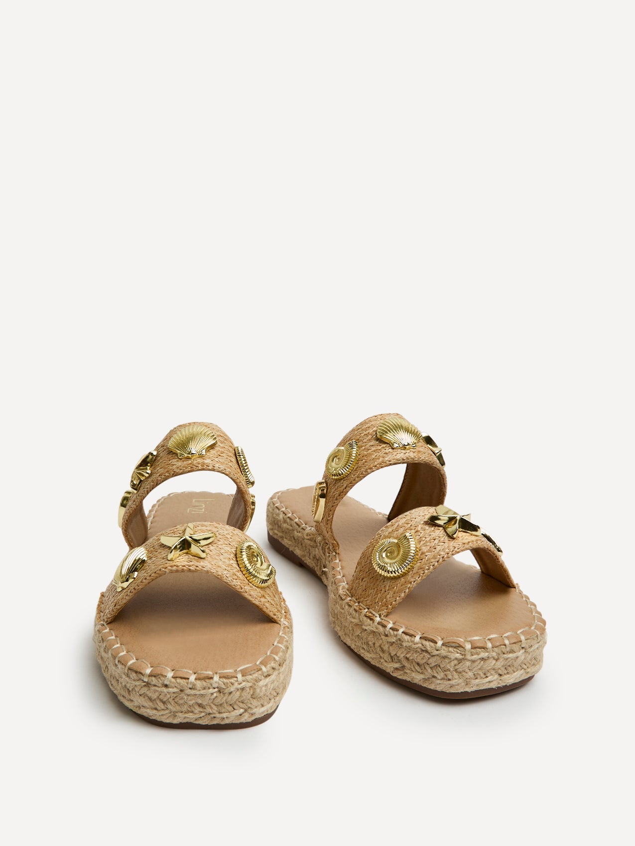 Clarity Beige Raffia Embellished Sliders