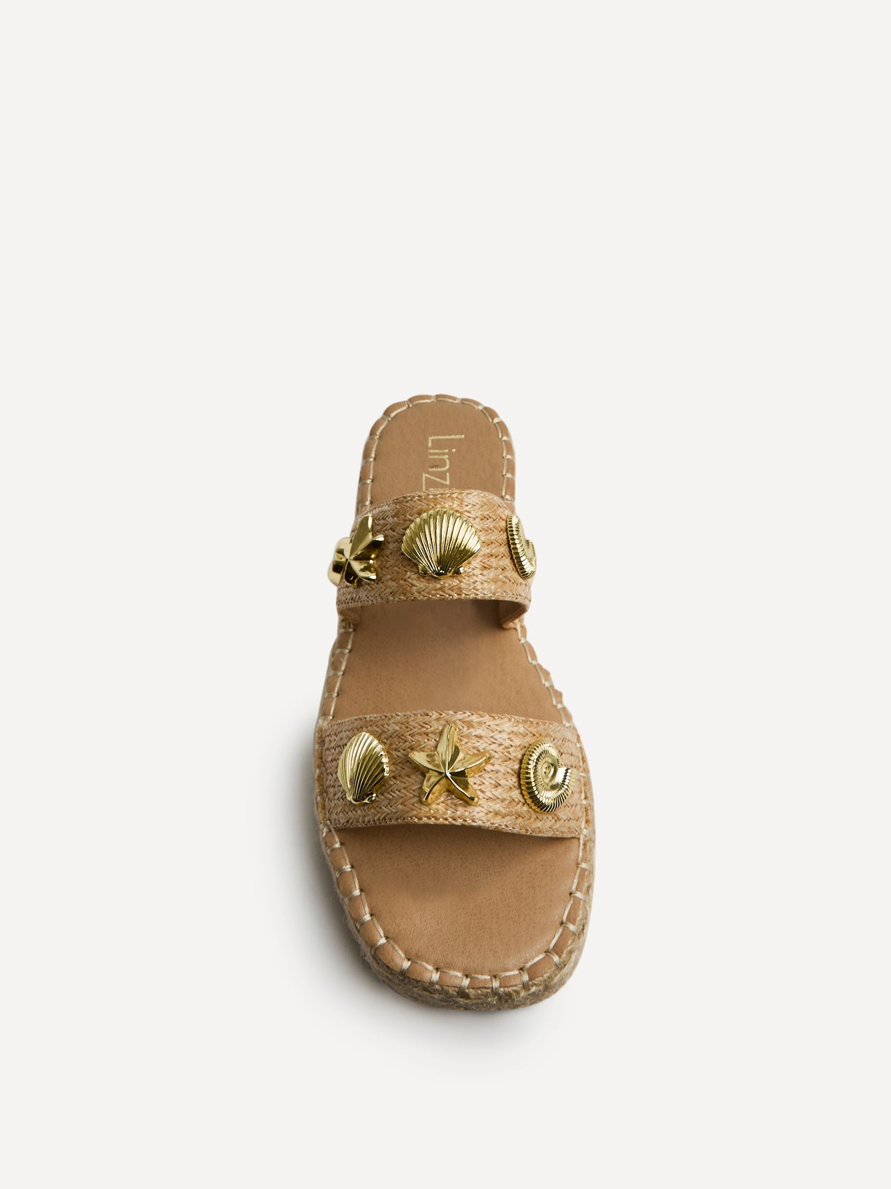 Clarity Beige Raffia Embellished Sliders