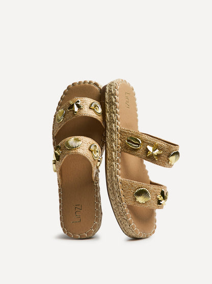 Clarity Beige Raffia Embellished Sliders