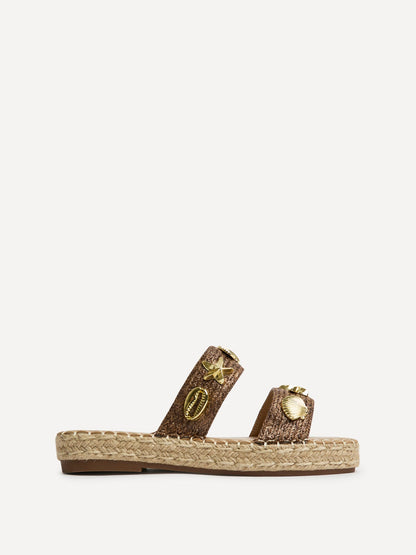 Clarity Brown Raffia Embellished Sliders