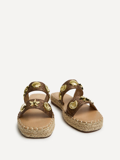 Clarity Brown Raffia Embellished Sliders