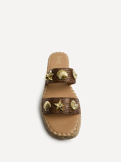 Clarity Brown Raffia Embellished Sliders