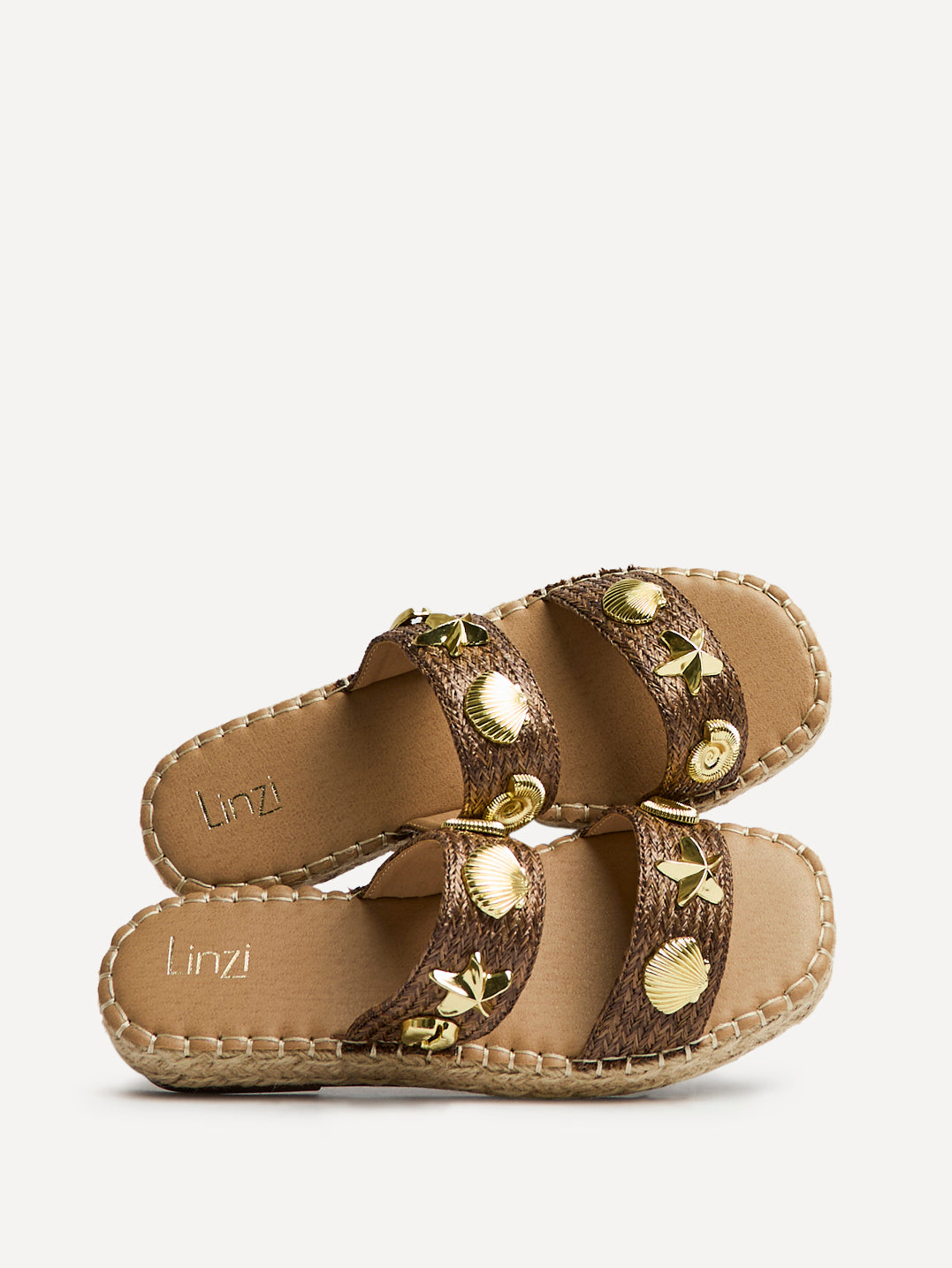 Clarity Brown Raffia Embellished Sliders