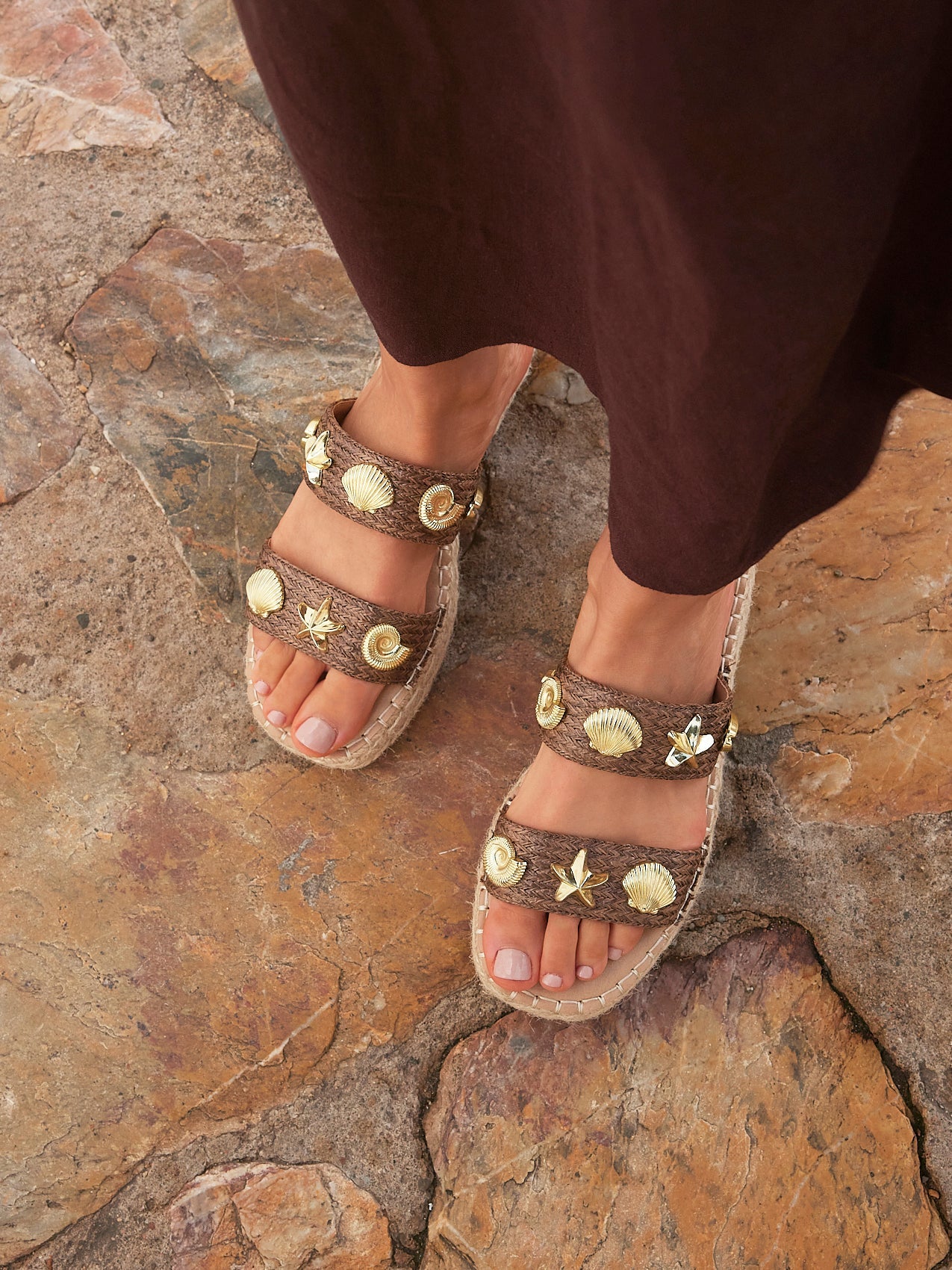 Clarity Brown Raffia Embellished Sliders