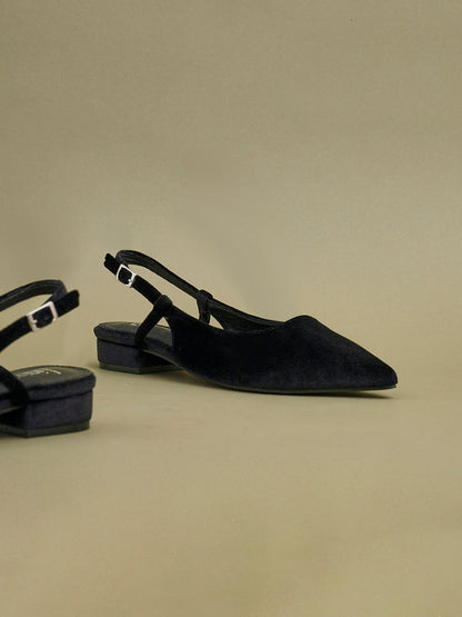 Clasica Black Velvet Pointed Toe Ballet Flats