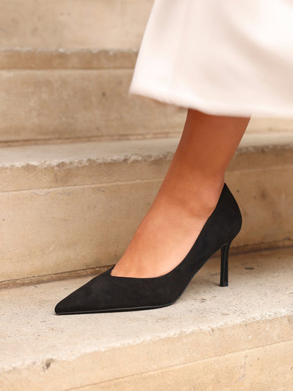 Classic Black Faux Suede Court Heels