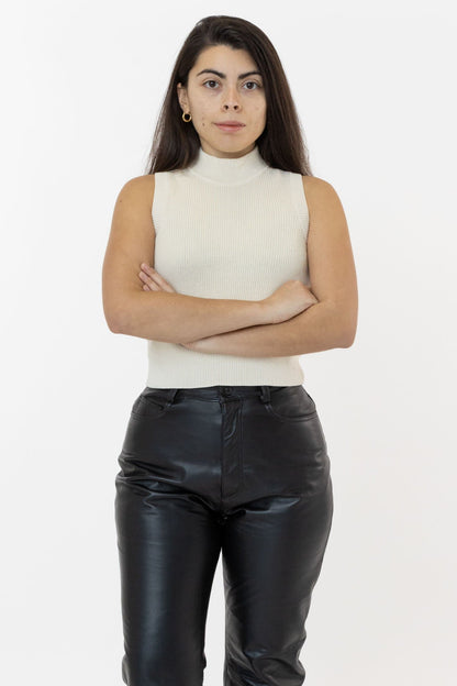 RFK45GD - Cotton Knit Sleeveless Mock Neck Sweater
