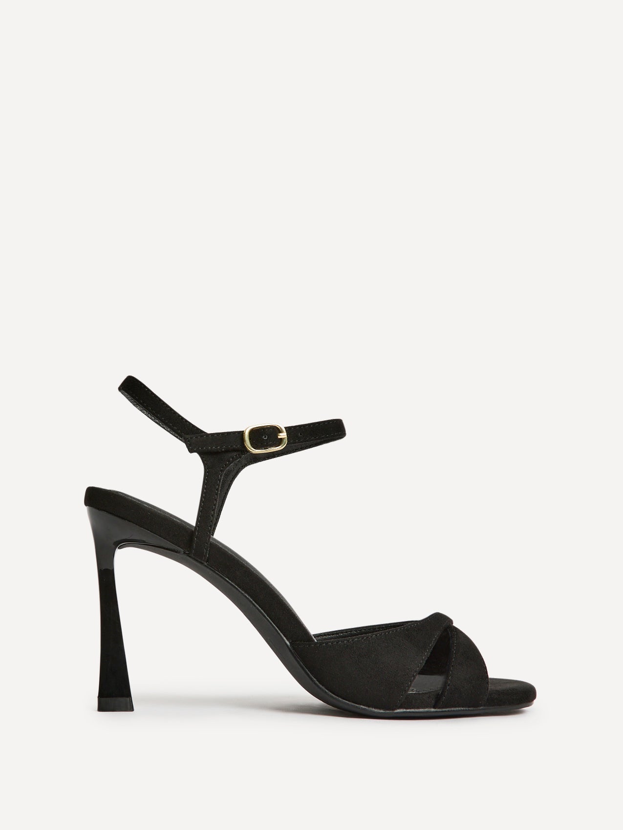 Compelled Black Faux Suede Stiletto Heeled Sandals