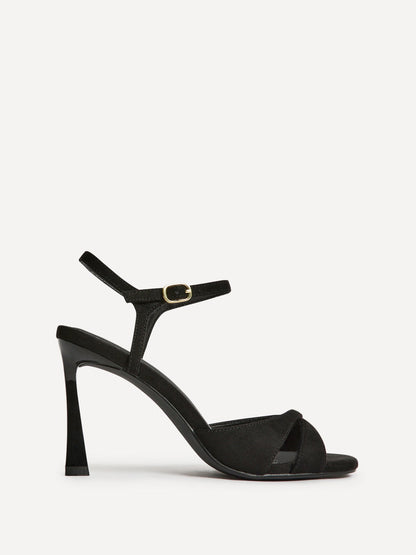 Compelled Black Faux Suede Stiletto Heeled Sandals