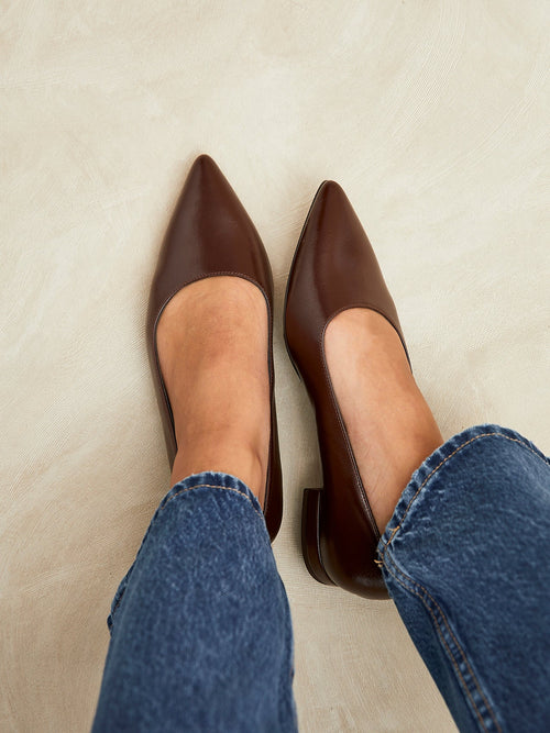 Compete Wide Fit Brown Faux Leather Pumps