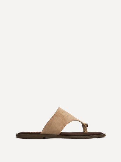 Contain Beige Toe Ring Flat Sandals