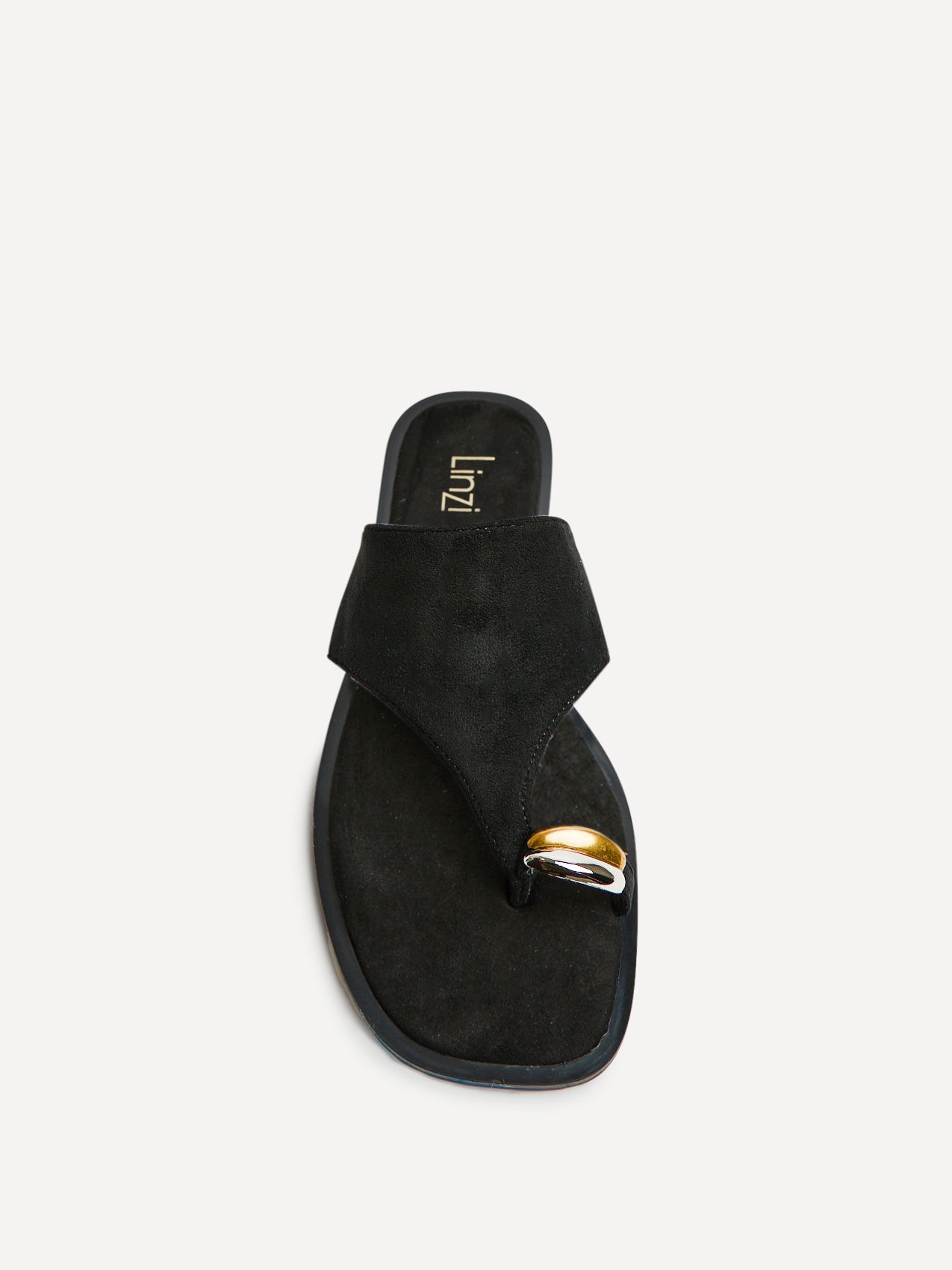 Contain Black Toe Ring Flat Sandals