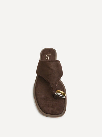 Contain Brown Toe Ring Flat Sandals