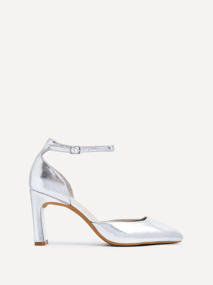 Corinne Silver Faux Leather Court Heels