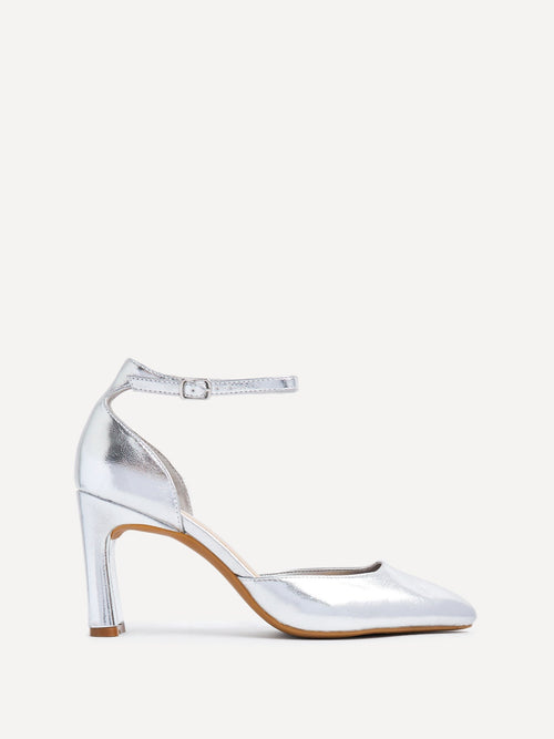 Corinne Silver Faux Leather Court Heels