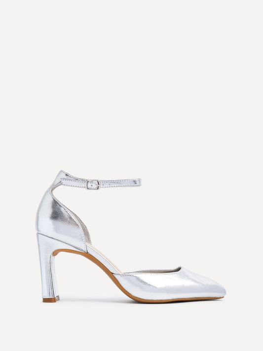 Corinne Silver Faux Leather Court Heels