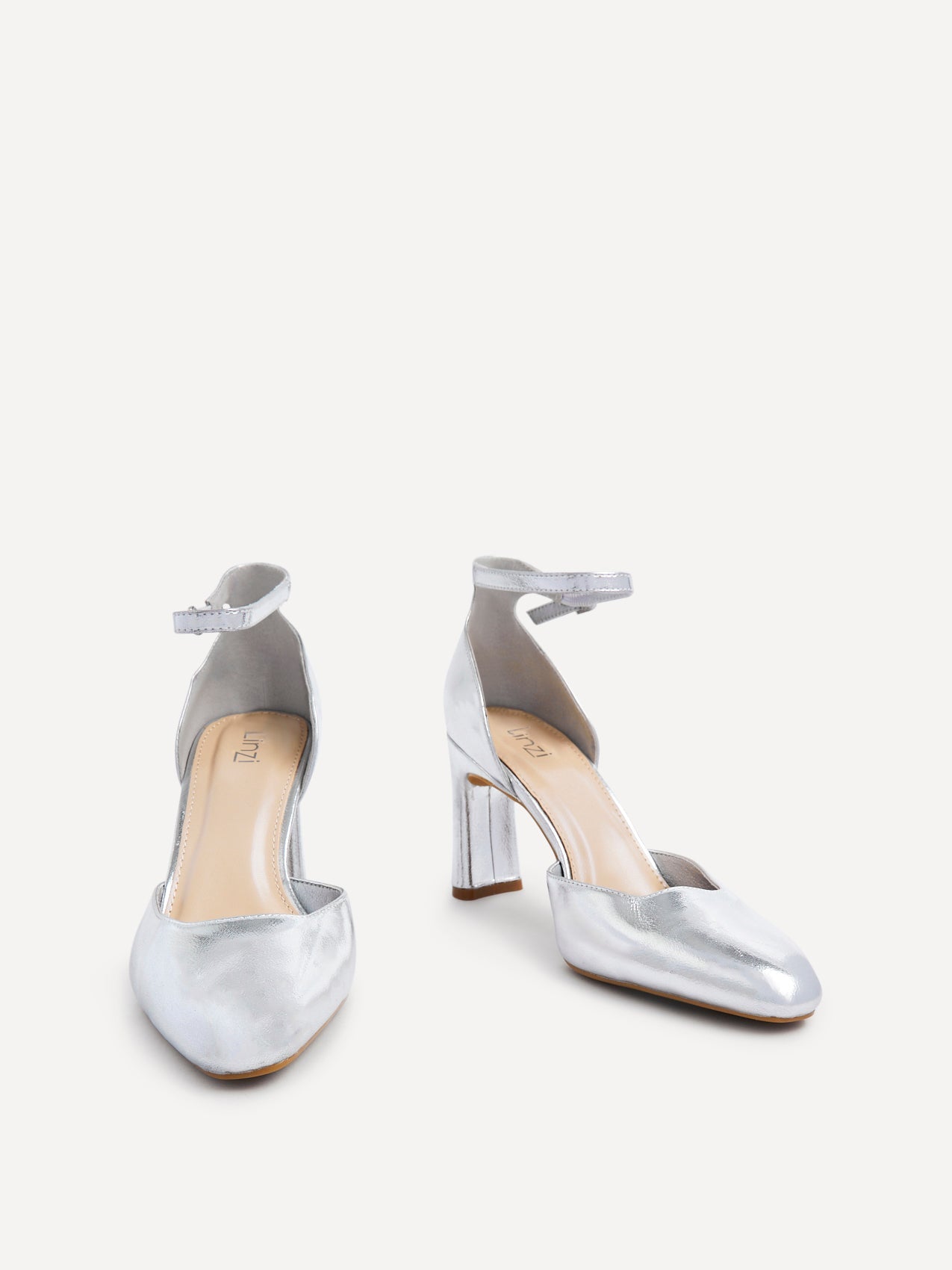 Corinne Silver Faux Leather Court Heels