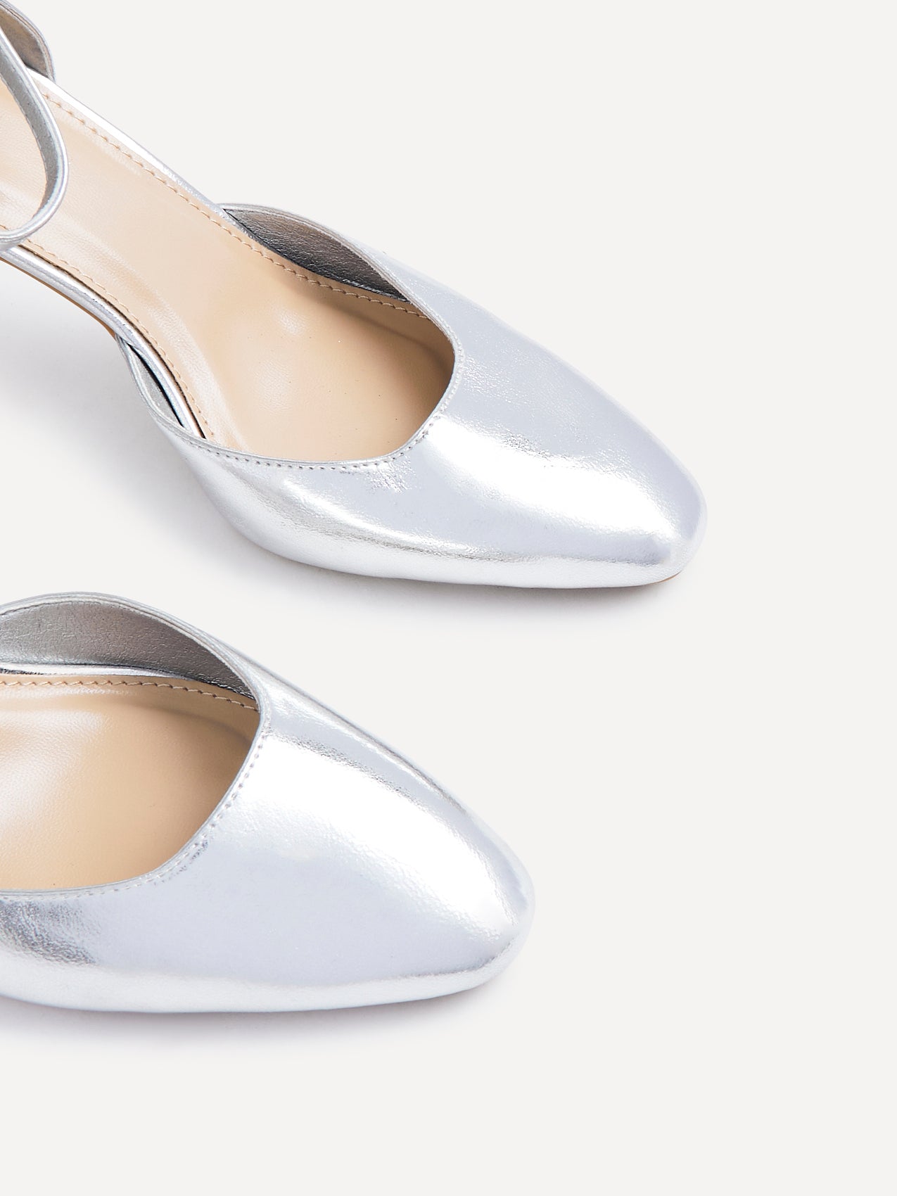Corinne Silver Faux Leather Court Heels