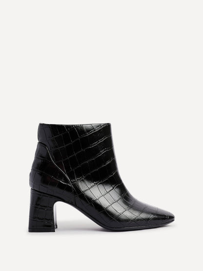 Cove Black Faux Croc Leather Ankle Boots