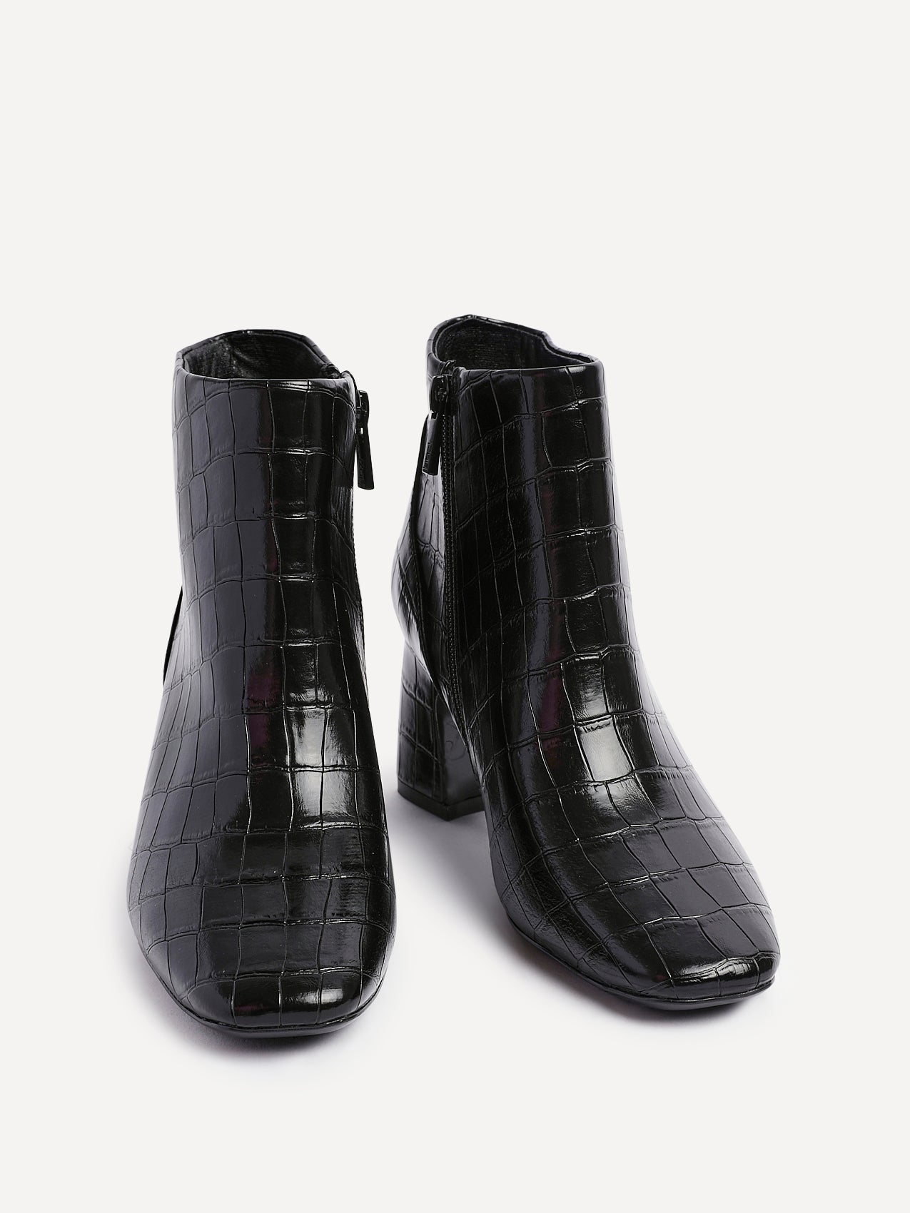 Cove Black Faux Croc Leather Ankle Boots