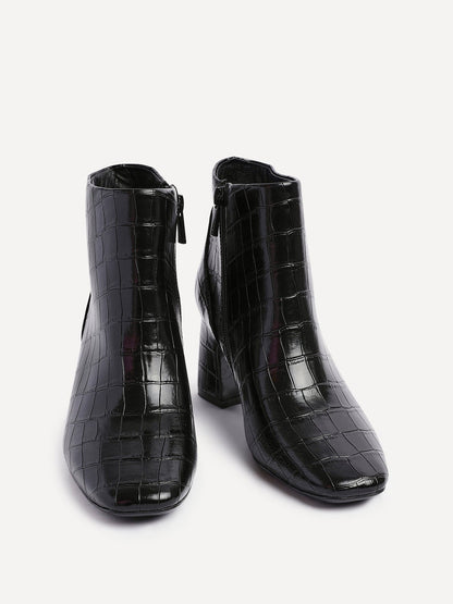 Cove Black Faux Croc Leather Ankle Boots