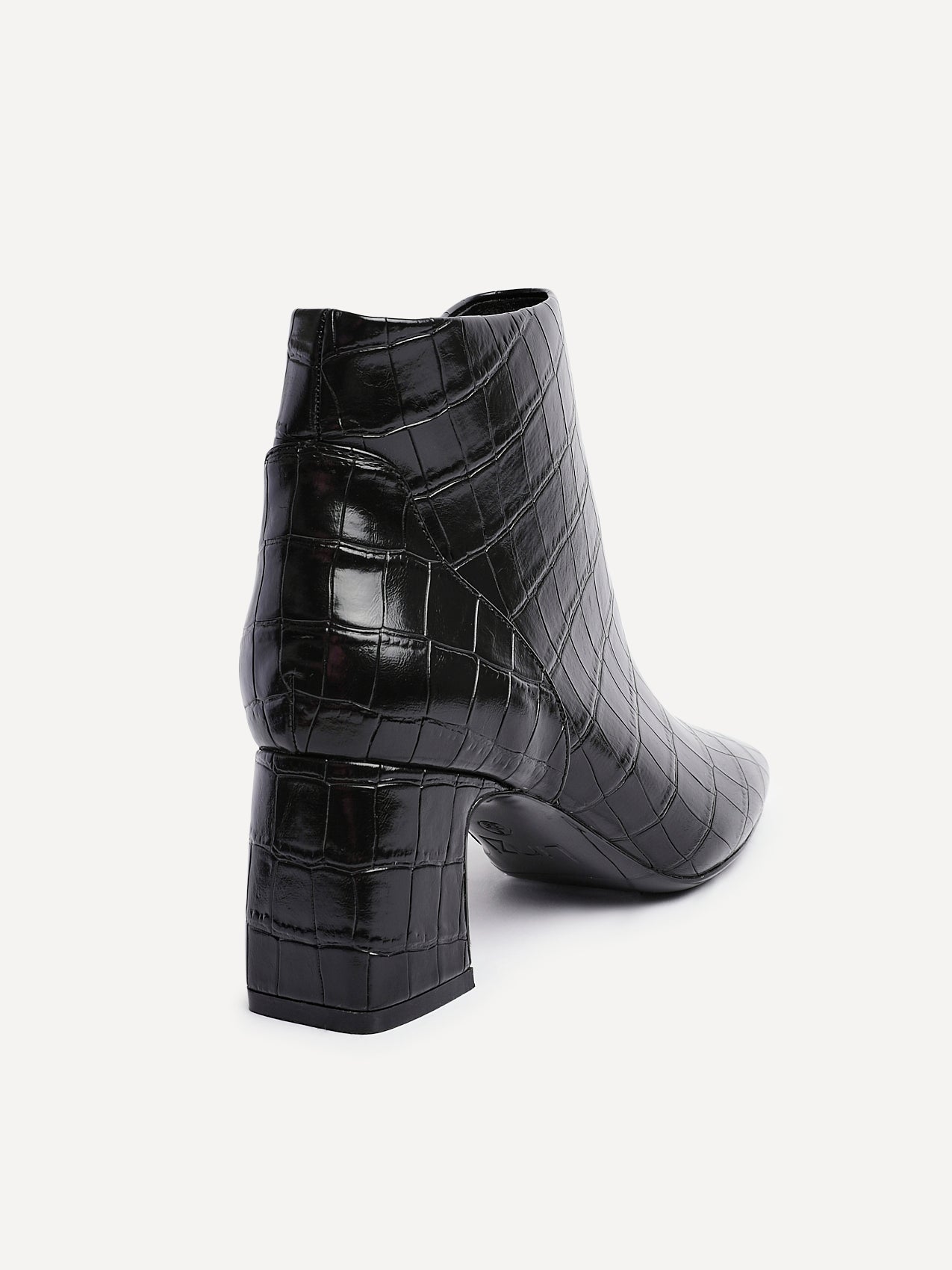 Cove Black Faux Croc Leather Ankle Boots