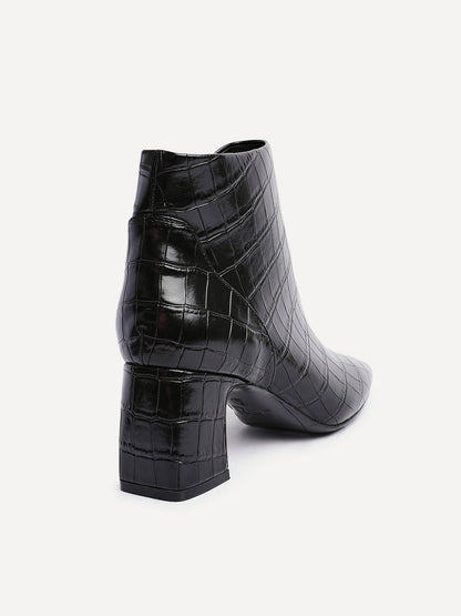 Cove Black Faux Croc Leather Ankle Boots