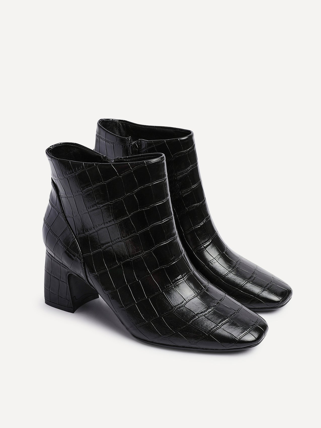 Cove Black Faux Croc Leather Ankle Boots