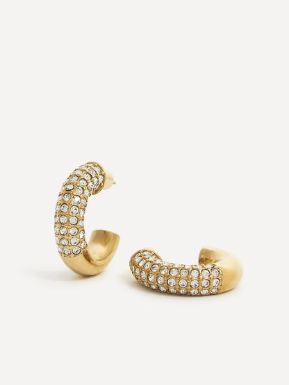 Crystal Gold Half Pavé Hoop Earrings