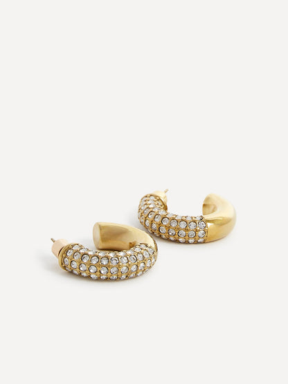 Crystal Gold Half Pavé Hoop Earrings