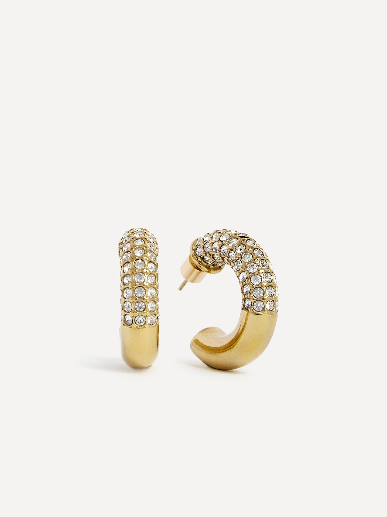 Crystal Gold Half Pavé Hoop Earrings