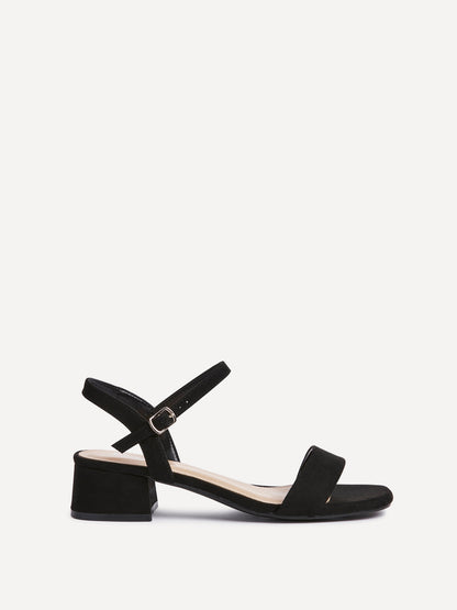 Carlie Wide Fit Black Faux Suede Low Heels