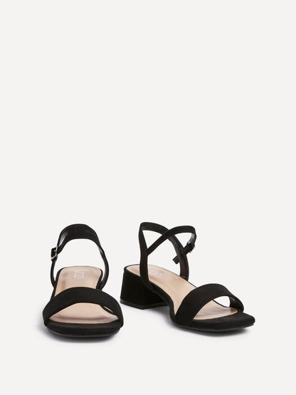 Carlie Wide Fit Black Faux Suede Low Heels