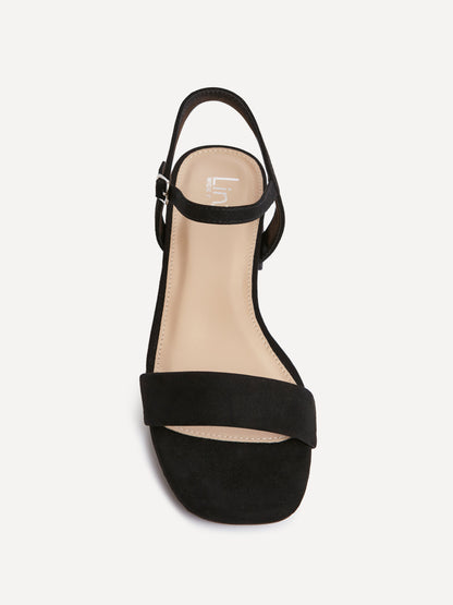 Carlie Wide Fit Black Faux Suede Low Heels