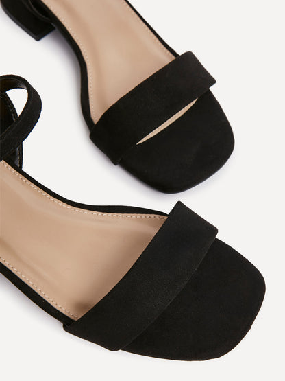 Carlie Wide Fit Black Faux Suede Low Heels