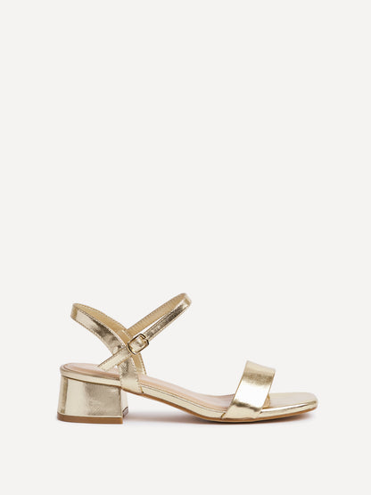 Carlie Wide Fit Gold Faux Leather Low Heels