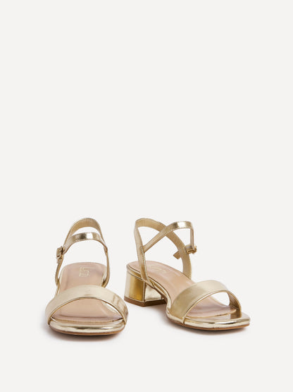 Carlie Wide Fit Gold Faux Leather Low Heels
