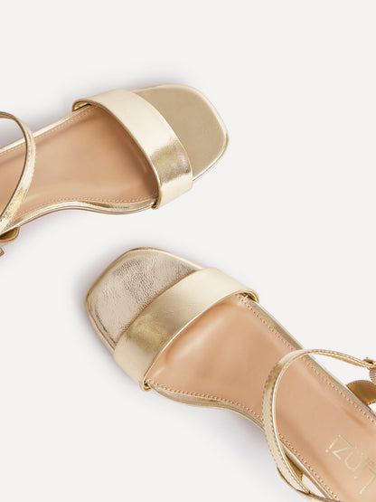 Carlie Wide Fit Gold Faux Leather Low Heels