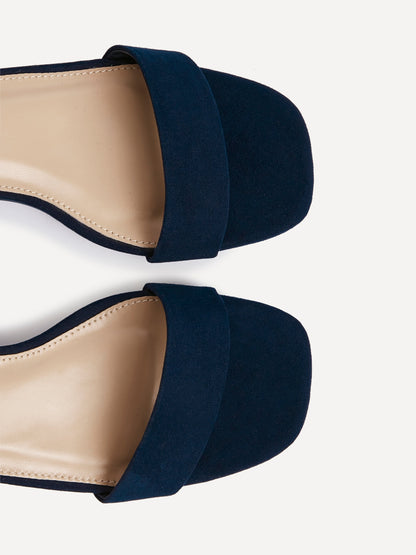 Carlie Wide Fit Navy Faux Suede Low Heels