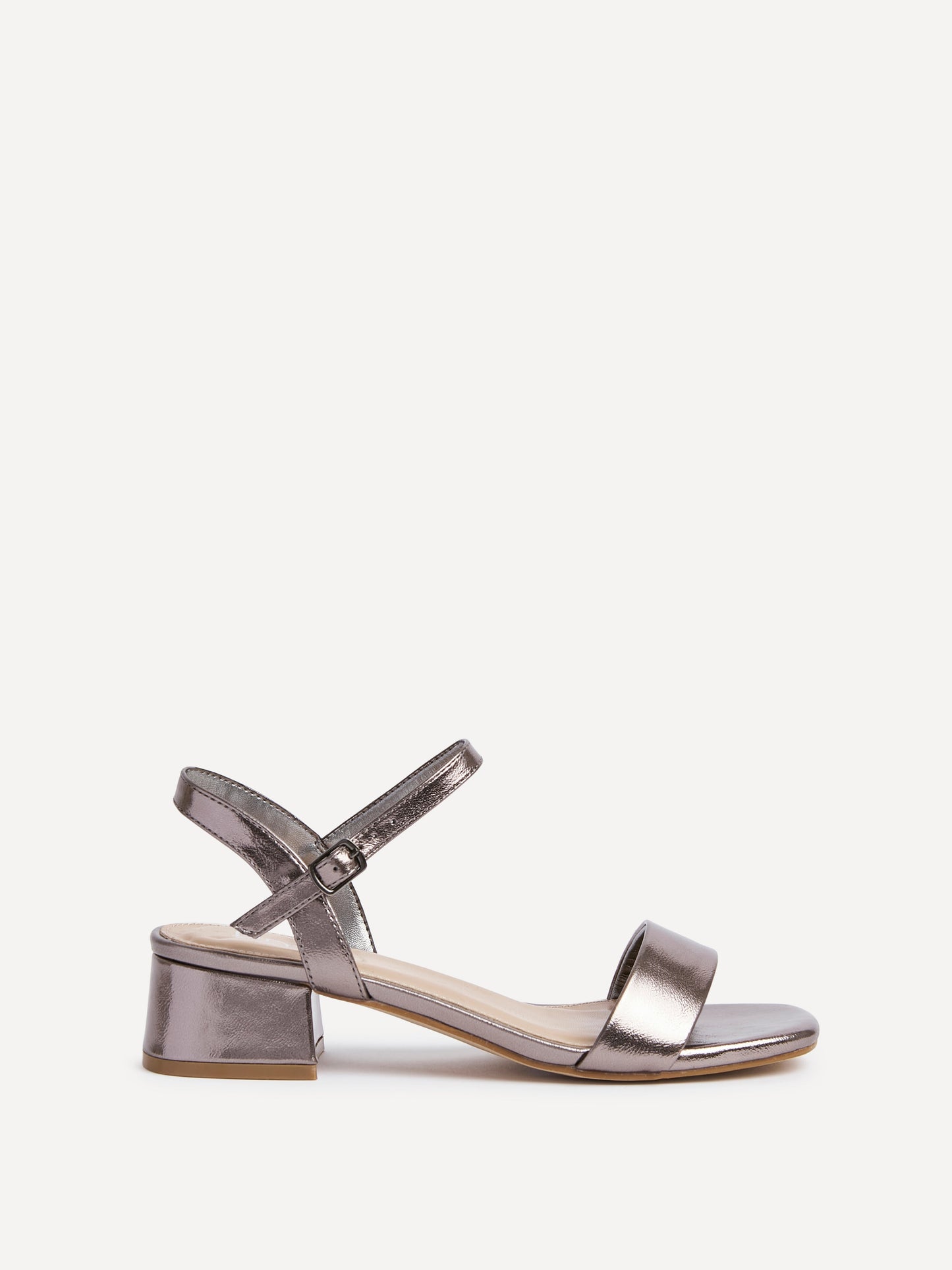 Carlie Wide Fit Pewter Faux Leather Low Heels