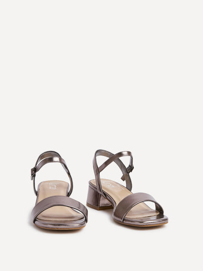 Carlie Wide Fit Pewter Faux Leather Low Heels