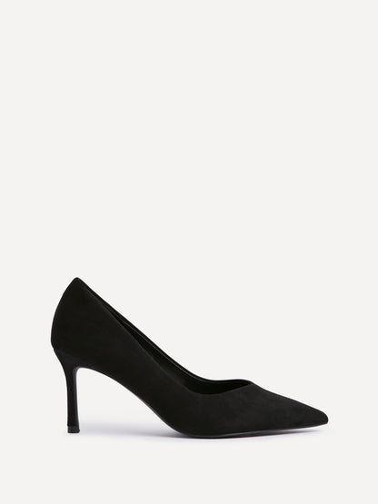 Classic Black Faux Suede Court Heels